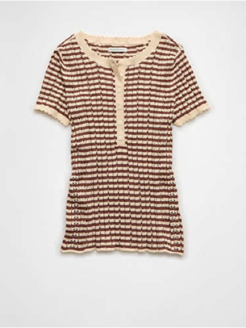 American Eagle Rust Stripe Henley Pointelle Sweater T-Shirt